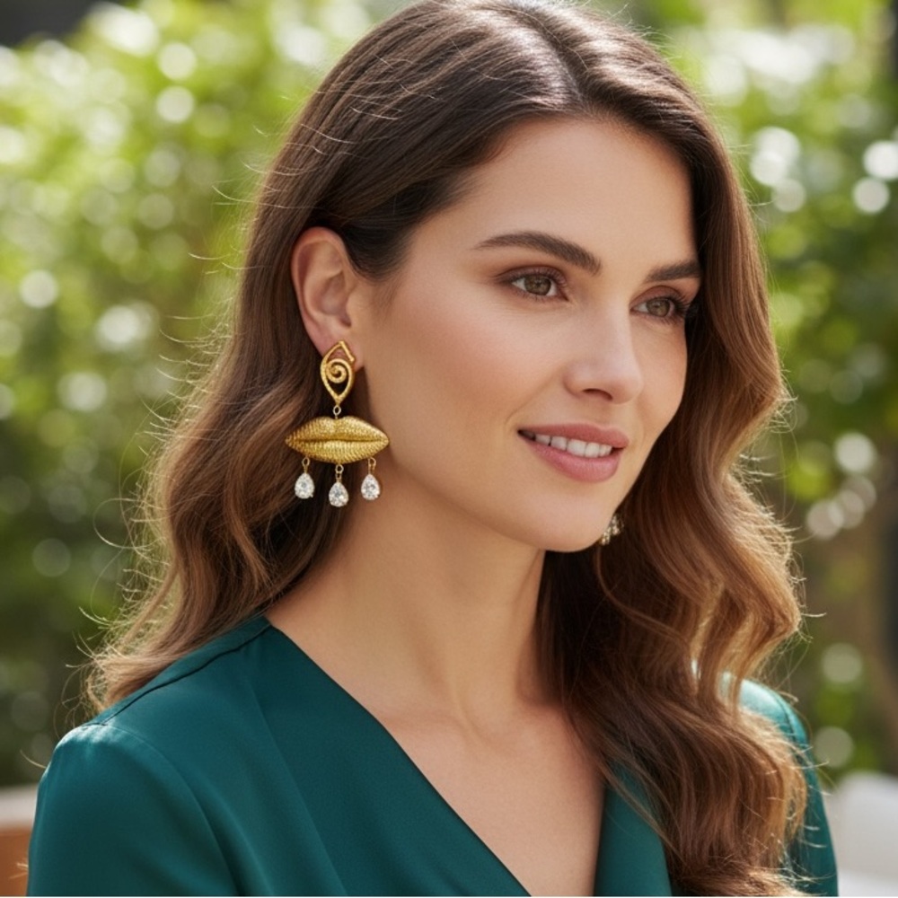 8 Other Reasons Abstract Lip Earrings Dangled Crystals